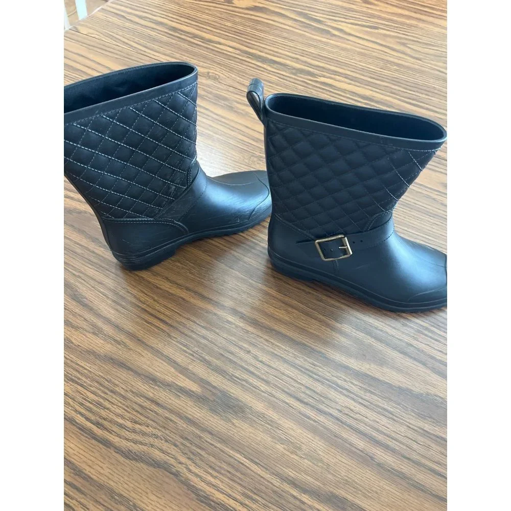 Portland Beltie black pull on rain boots size 5